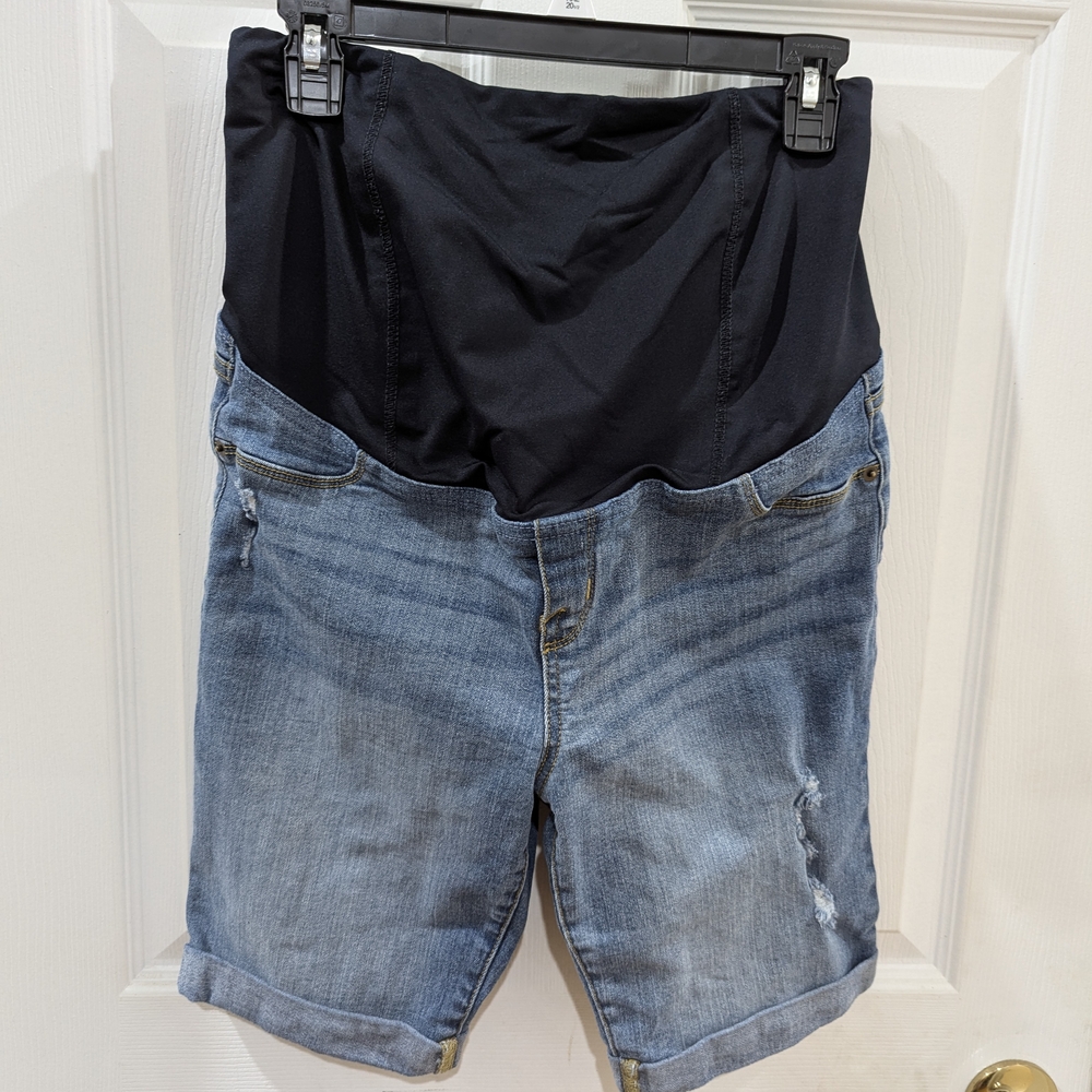 Maternity Denim Shorts with Black Waistband
